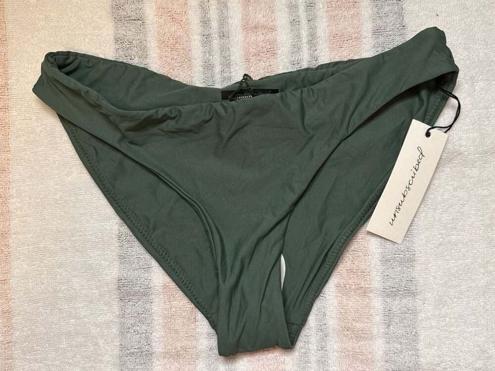 Unsubscribed Olive Green Ruched High-Cut Bikini Bottom